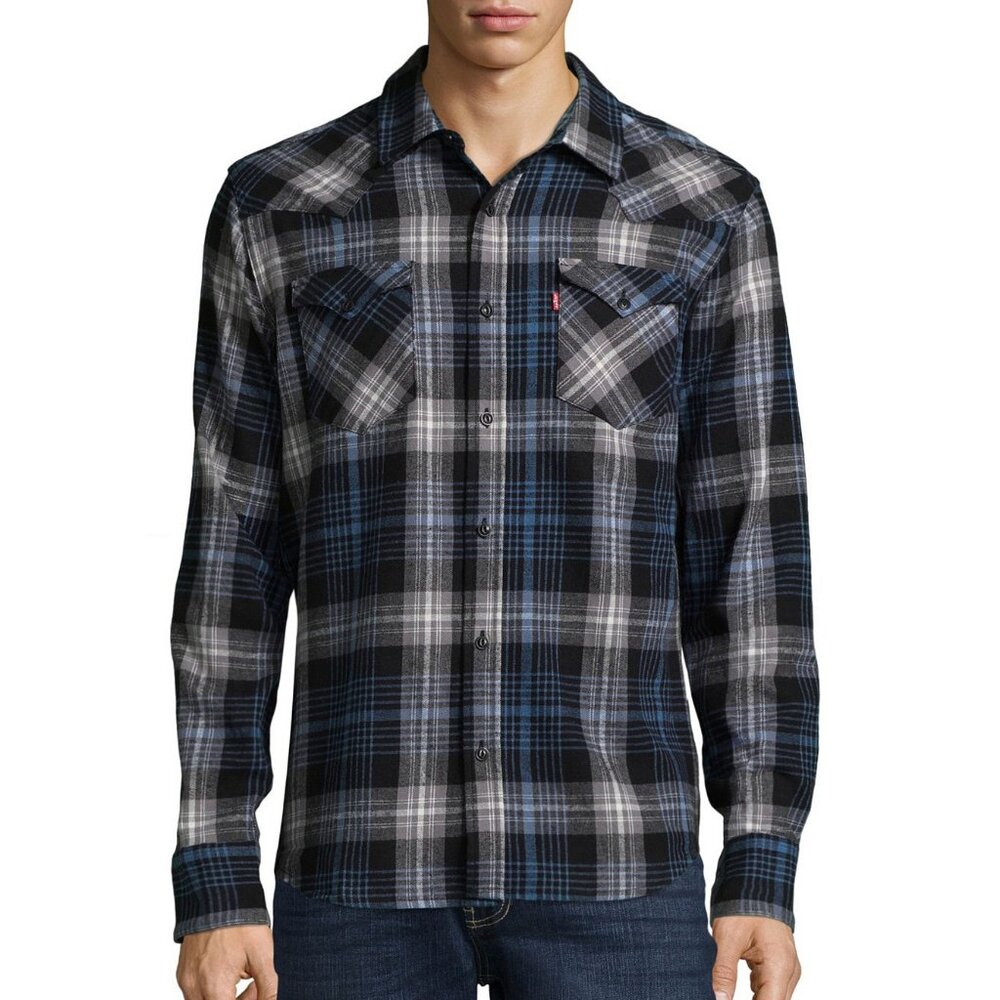 Levi's Western Flannel Shirt Men's XXL Blue & Gray Plaid